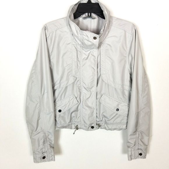 Athleta Jackets & Blazers - Athleta Womens Cropped Bomber Jacket Size L Gray Long Sleeve Zip Lined